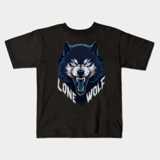 Lone Wolf Wild Wolf Head Blue Kids T-Shirt